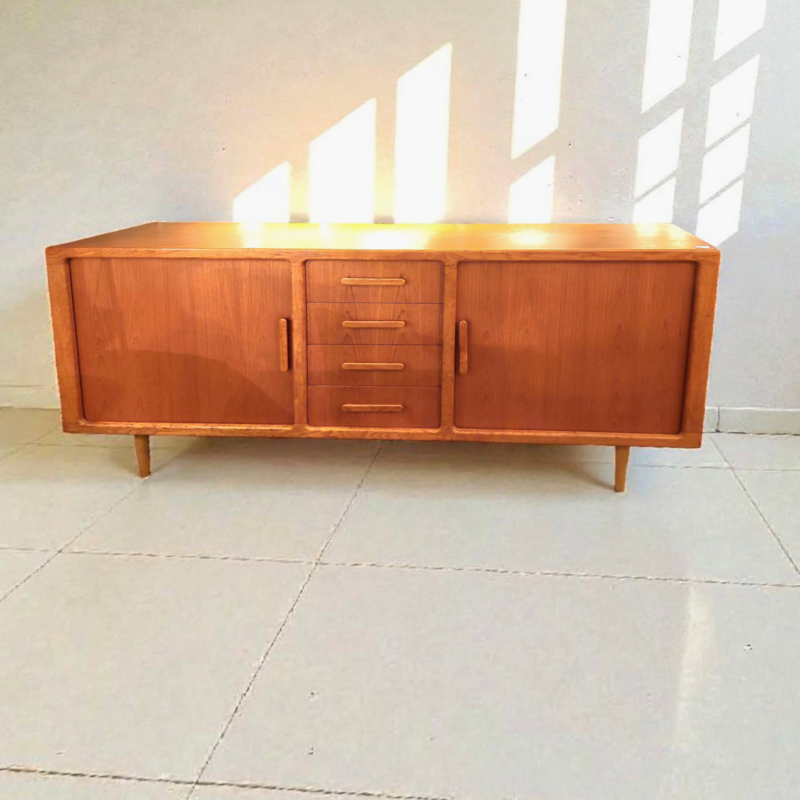 F 406 JC Roller shutter doors and drawers teak sideboard by Silkeborg, Denmark 1970s