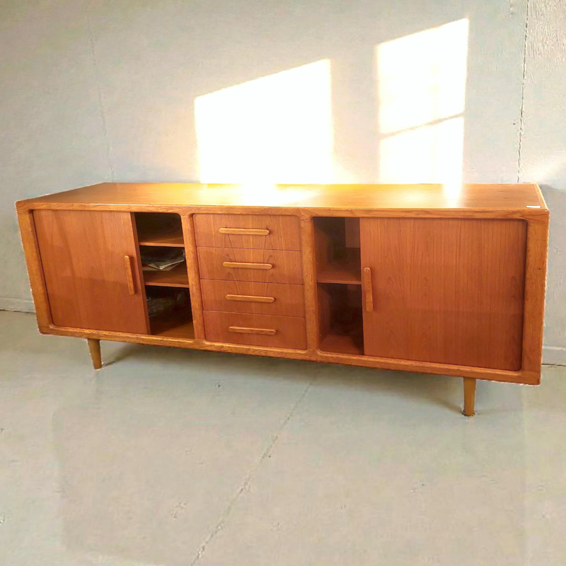 F 406 JC Roller shutter doors and drawers teak sideboard by Silkeborg, Denmark 1970s