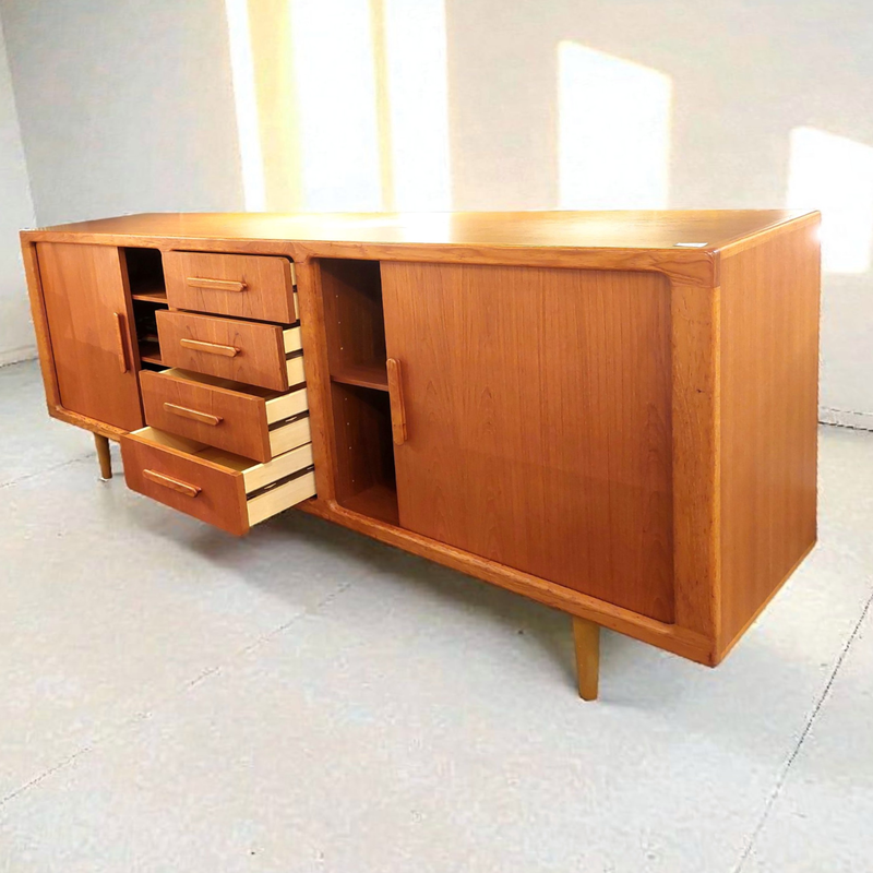 F 406 JC Roller shutter doors and drawers teak sideboard by Silkeborg, Denmark 1970s