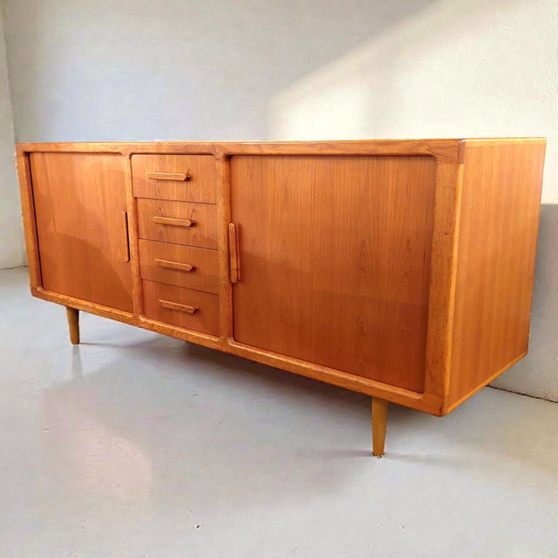 F 406 JC Roller shutter doors and drawers teak sideboard by Silkeborg, Denmark 1970s