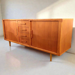 F 406 JC Roller shutter doors and drawers teak sideboard by Silkeborg, Denmark 1970s
