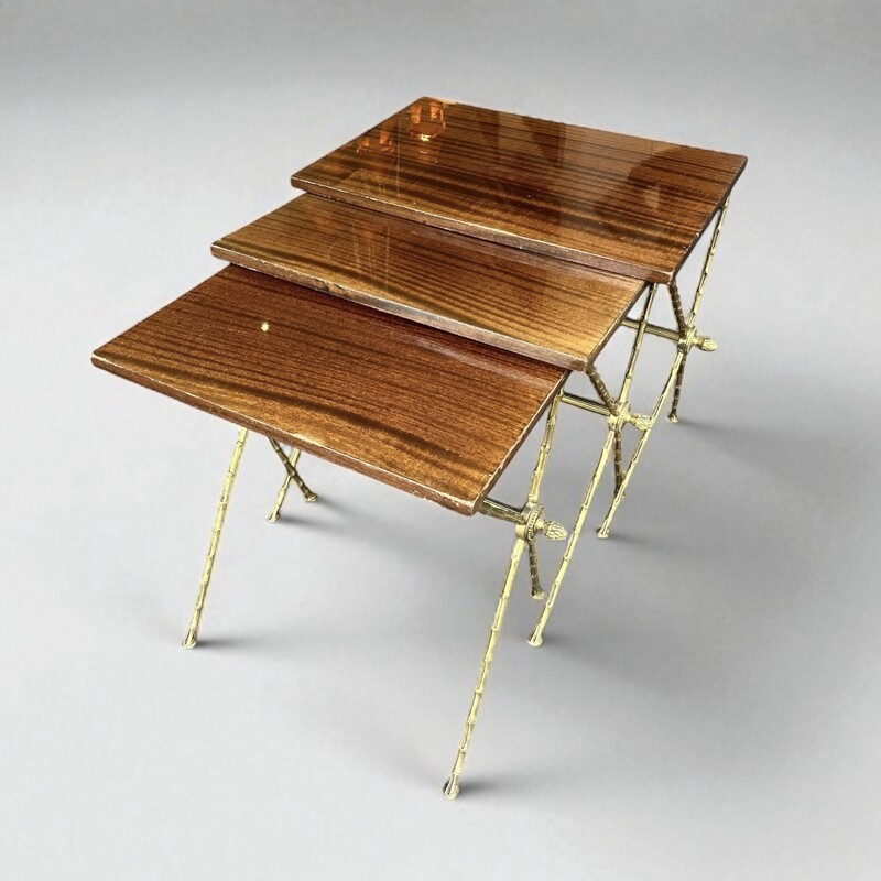F 410 YD set of 3 « faux bambou » nesting tables by Maison Baguès