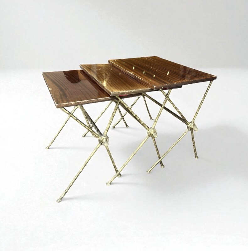 F 410 YD set of 3 « faux bambou » nesting tables by Maison Baguès