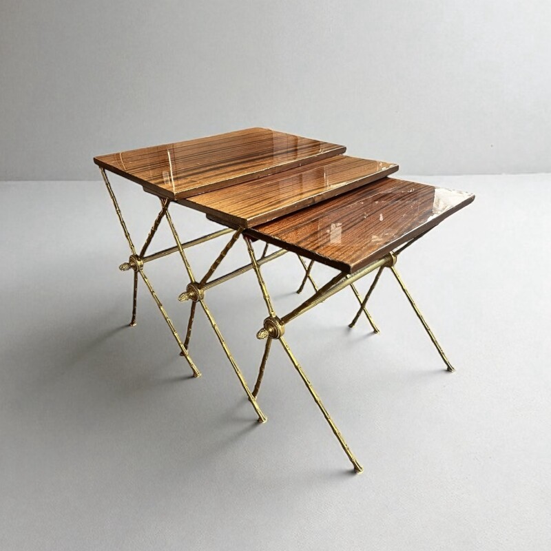F 410 YD set of 3 « faux bambou » nesting tables by Maison Baguès