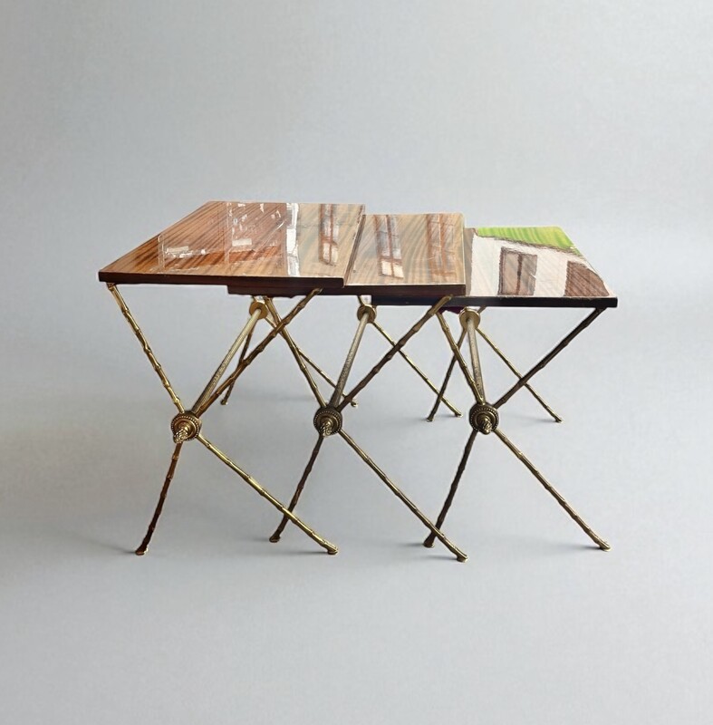 F 410 YD set of 3 « faux bambou » nesting tables by Maison Baguès