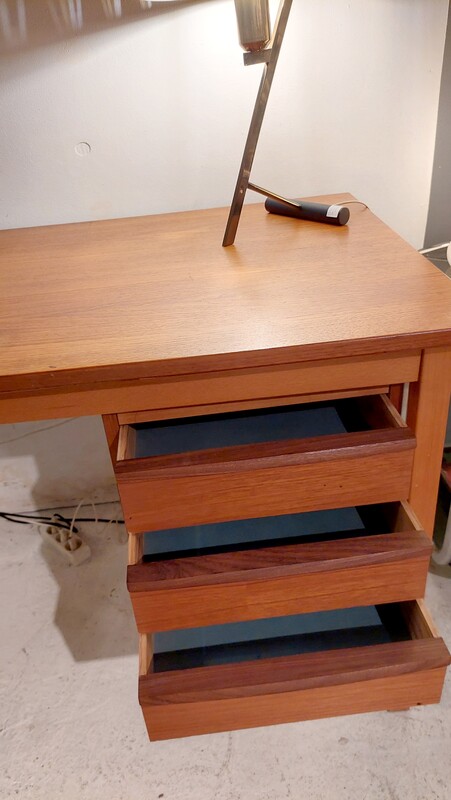 F 412 JC Teak writng desk with sliding drawer case Scandinavia 1960s