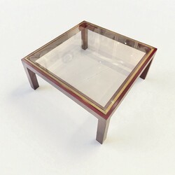 F 413 APO dark red steel, brass and glass coffee table att to Maison Jansen 