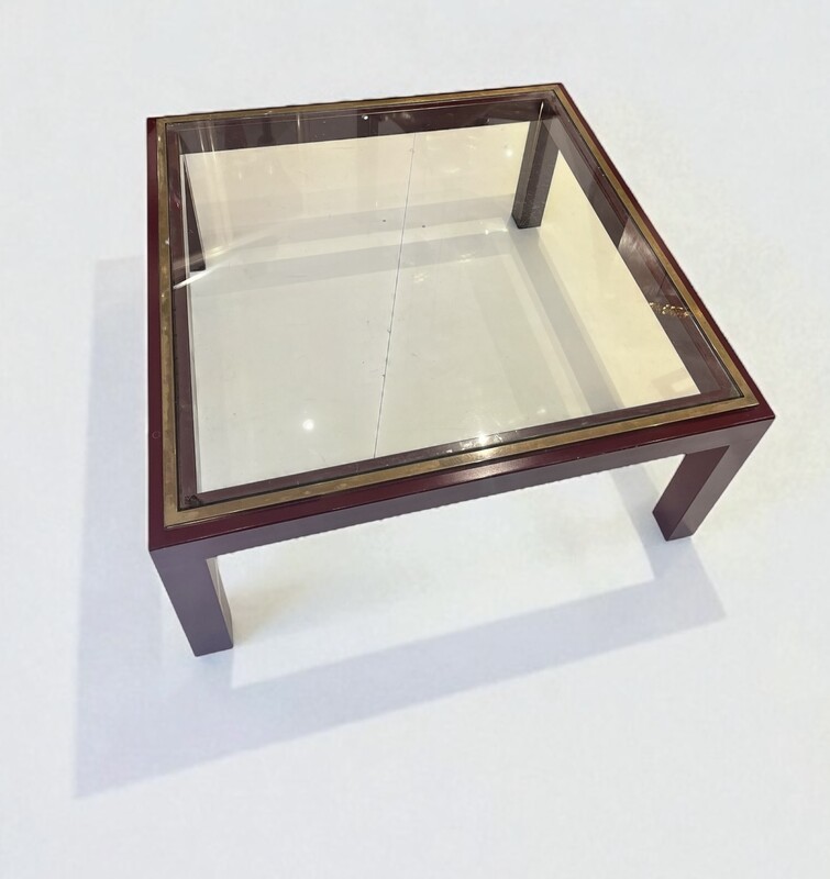 F 413 APO dark red steel, brass and glass coffee table att to Maison Jansen 