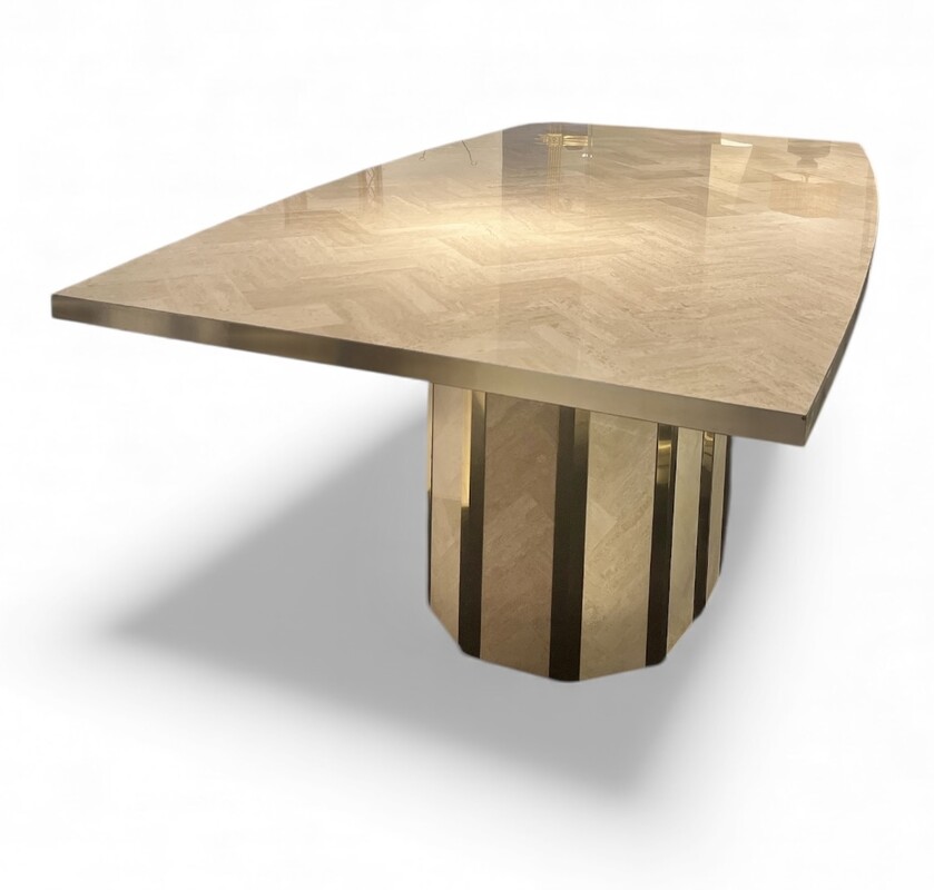F 413 JFC travertine and brass dining table, 1970’s