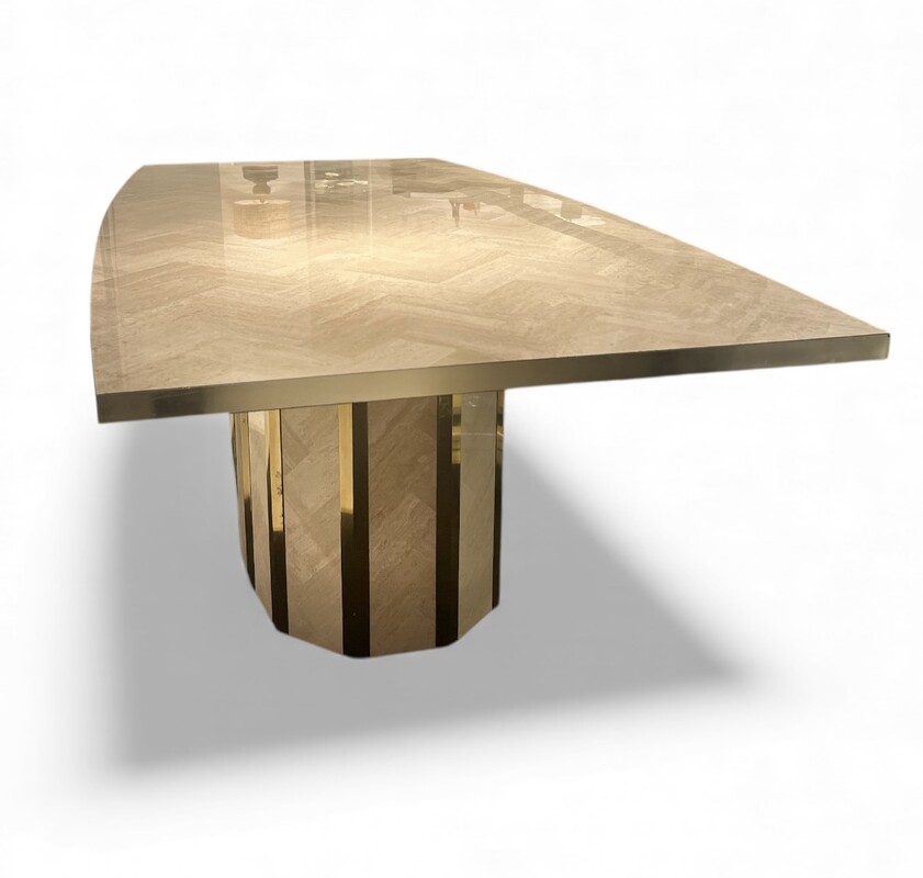 F 413 JFC travertine and brass dining table, 1970’s