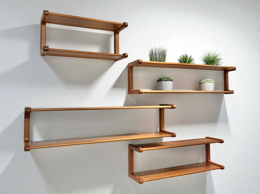 F 421 AG set of 4 teak shelves by Dyrlund 