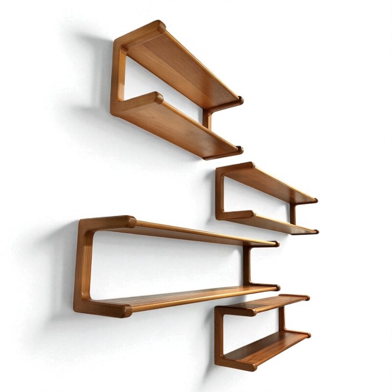 F 421 AG set of 4 teak shelves by Dyrlund 