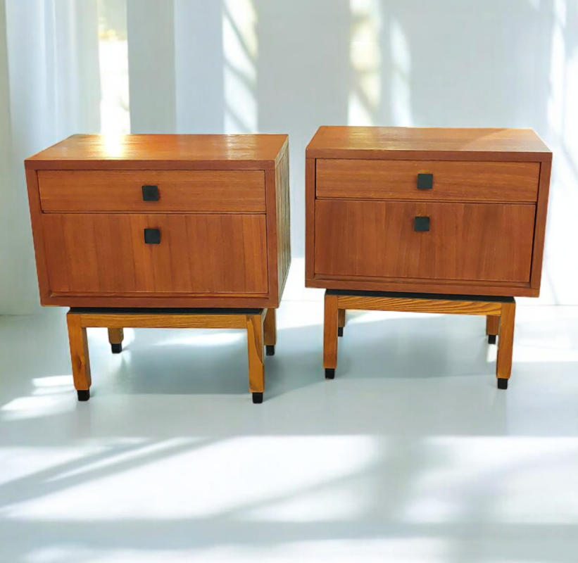 F 421 JC Pair vintage teak bedside tables, 1960s 