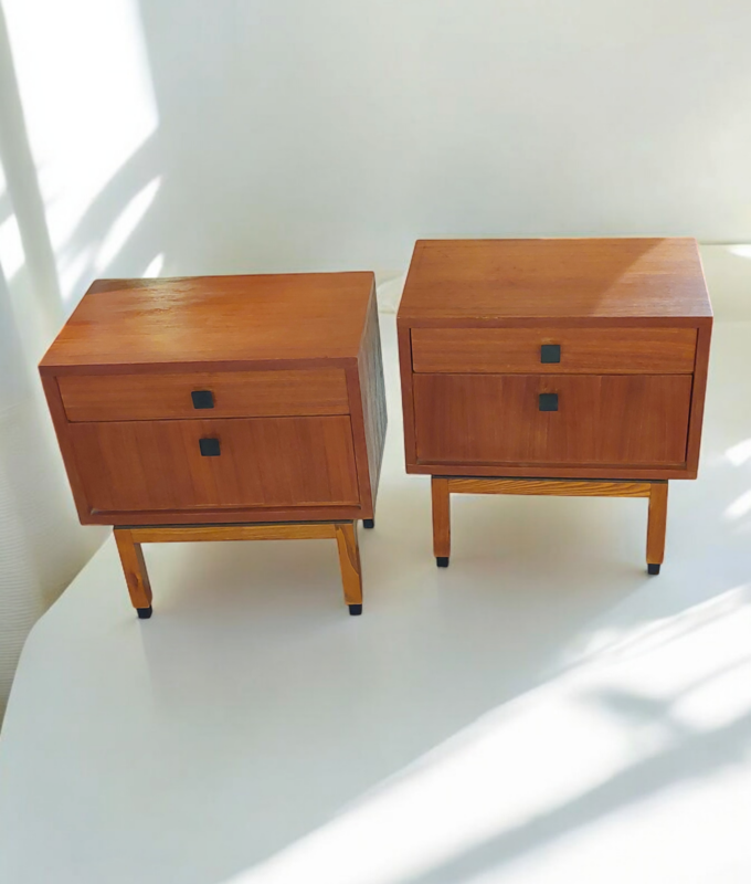 F 421 JC Pair vintage teak bedside tables, 1960s 