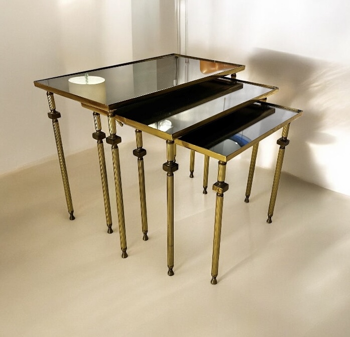 F 426 APO set of 3 brass nesting tables, 1960’s
