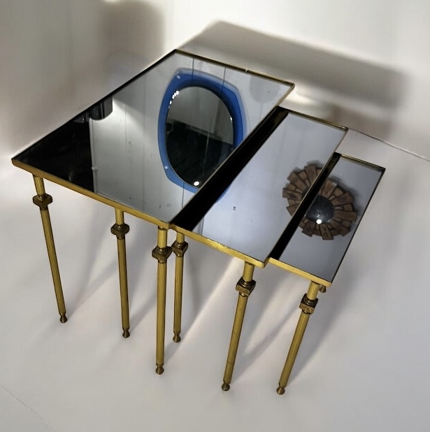 F 426 APO set of 3 brass nesting tables, 1960’s