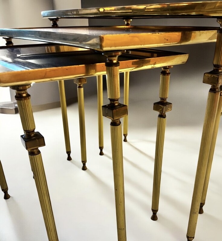 F 426 APO set of 3 brass nesting tables, 1960’s