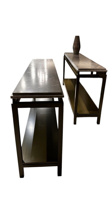F 429 AS Pair of double-sided consoles, polish blue stone of Hainaut, woood lacquer, Belgium ca 1980