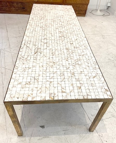 F 431 AV Mosaic and brass regency coffee table USA Ca 1970