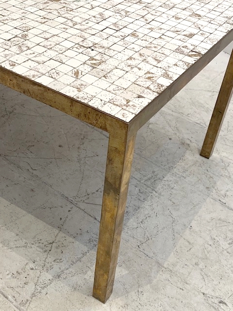 F 431 AV Mosaic and brass regency coffee table USA Ca 1970
