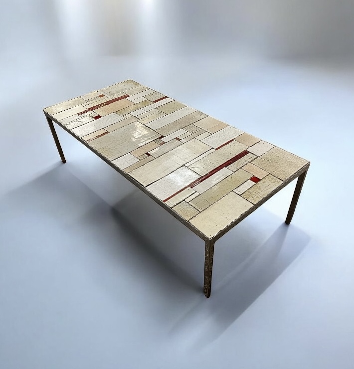 F 434 MH ceramic and chrome base coffee table by Pia Manu 