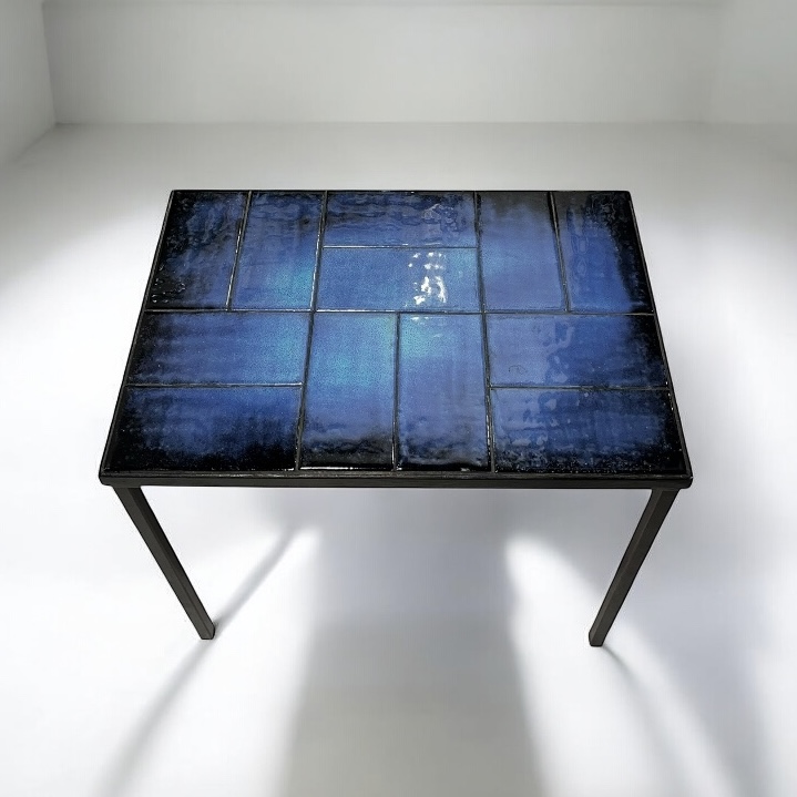 F 435 PL Blue ceramic tiles coffee table by Amphora
