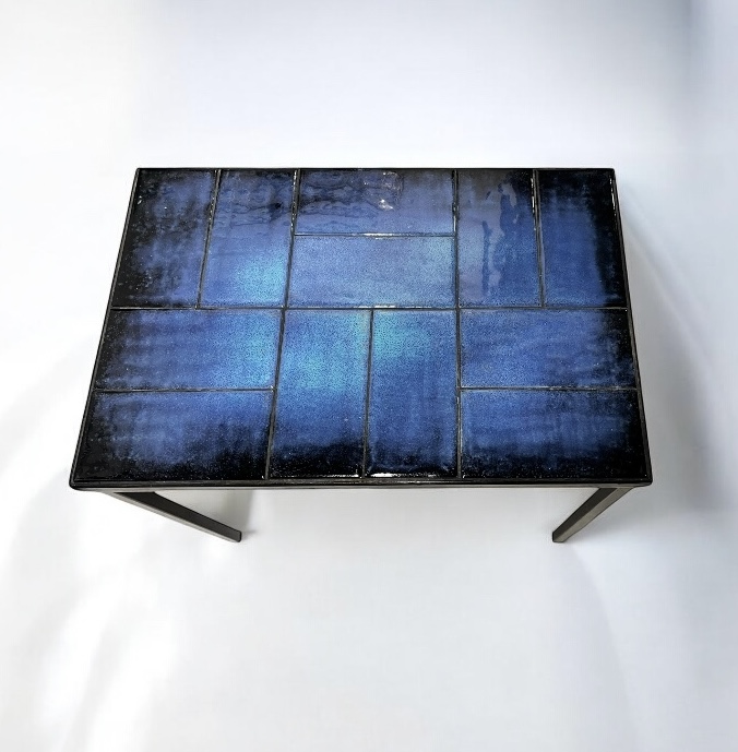 F 435 PL Blue ceramic tiles coffee table by Amphora