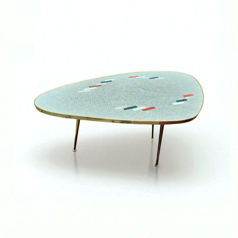 F 436 JC Mosaic and brass freeform coffee table by Berthold Muller 1950s