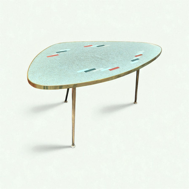 F 436 JC Mosaic and brass freeform coffee table by Berthold Muller 1950s