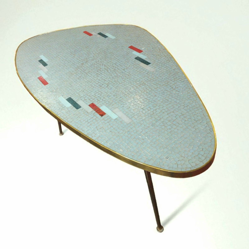 F 436 JC Mosaic and brass freeform coffee table by Berthold Muller 1950s