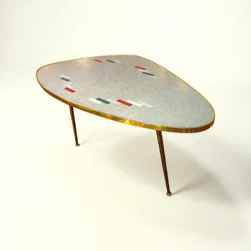 F 436 JC Mosaic and brass freeform coffee table by Berthold Muller 1950s