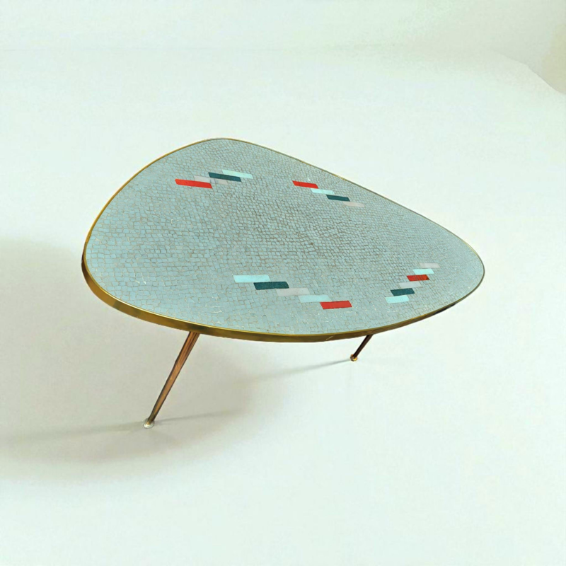 F 436 JC Mosaic and brass freeform coffee table by Berthold Muller 1950s