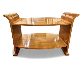 F 437 AS  French Art Deco coffee table, speckled marple, completely restored and buffer polished