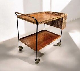 F 438 OB midcentury rattan and wood trolley by H. Magg, 1950’s