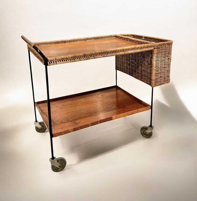 F 438 OB midcentury rattan and wood trolley by H. Magg, 1950’s