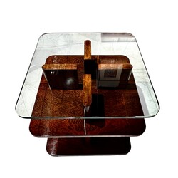 F 441 AS Art Deco « Modernist » coffee table, glass and exotic wood, ca 1925 , completely  restored 