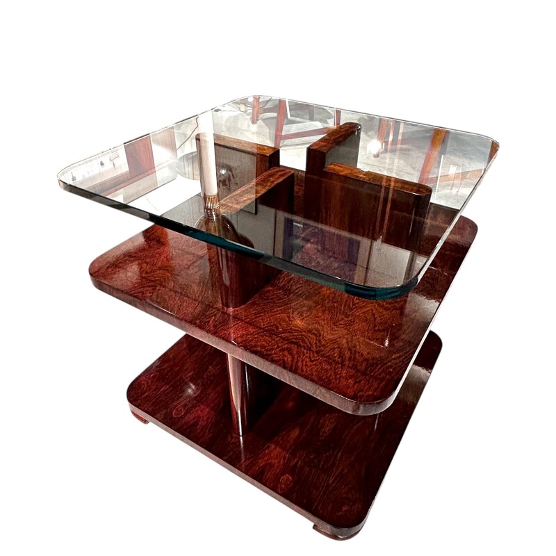 F 441 AS Art Deco « Modernist » coffee table, glass and exotic wood, ca 1925 , completely  restored 