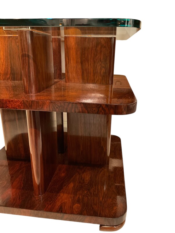 F 441 AS Art Deco « Modernist » coffee table, glass and exotic wood, ca 1925 , completely  restored 