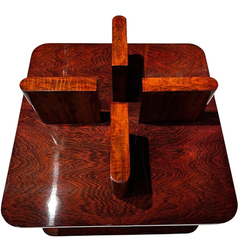 F 441 AS Art Deco « Modernist » coffee table, glass and exotic wood, ca 1925 , completely  restored 
