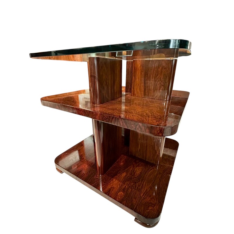 F 441 AS Art Deco « Modernist » coffee table, glass and exotic wood, ca 1925 , completely  restored 