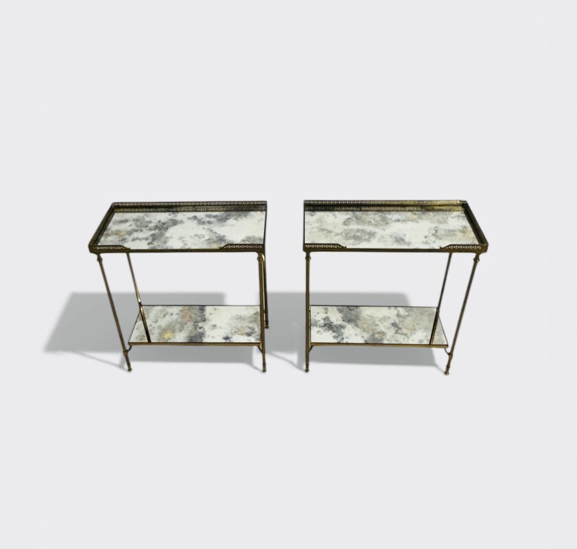 F 443 AG Pair bronze Neo classic side table oxyde mirror 