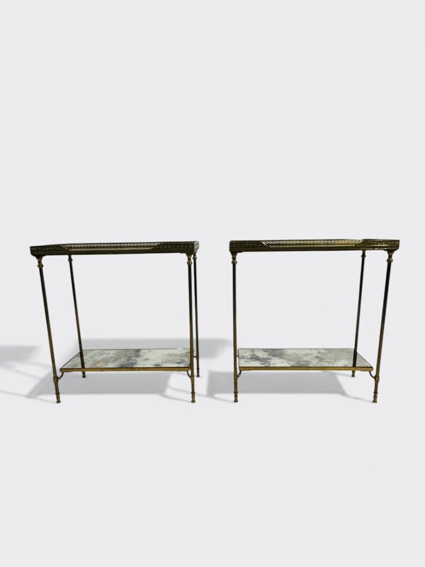 F 443 AG Pair bronze Neo classic side table oxyde mirror 