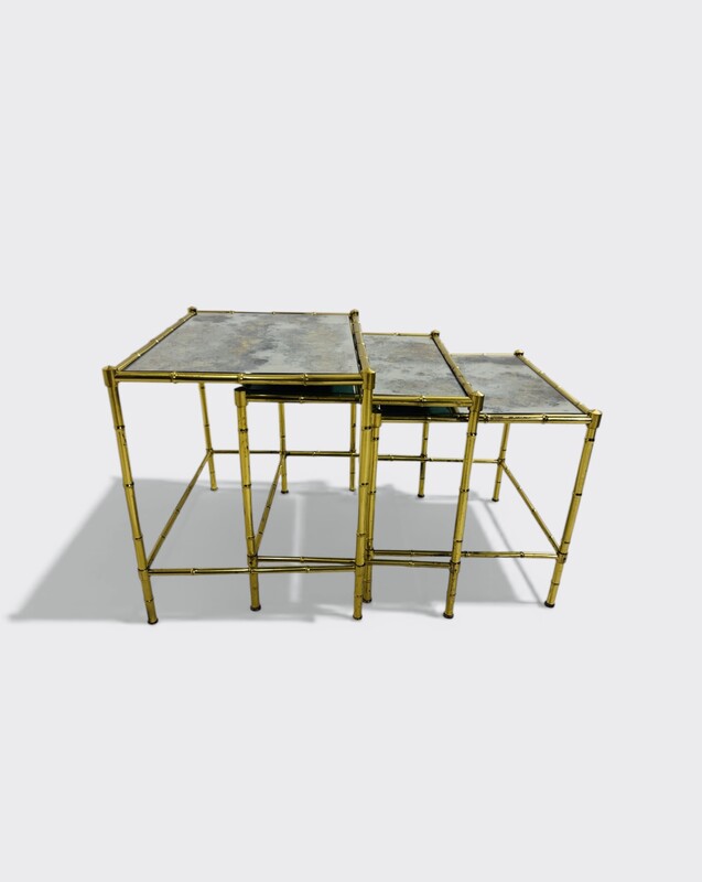 F 444 AG Gigogne brass set faux bamboo oxyde mirror 1960’s