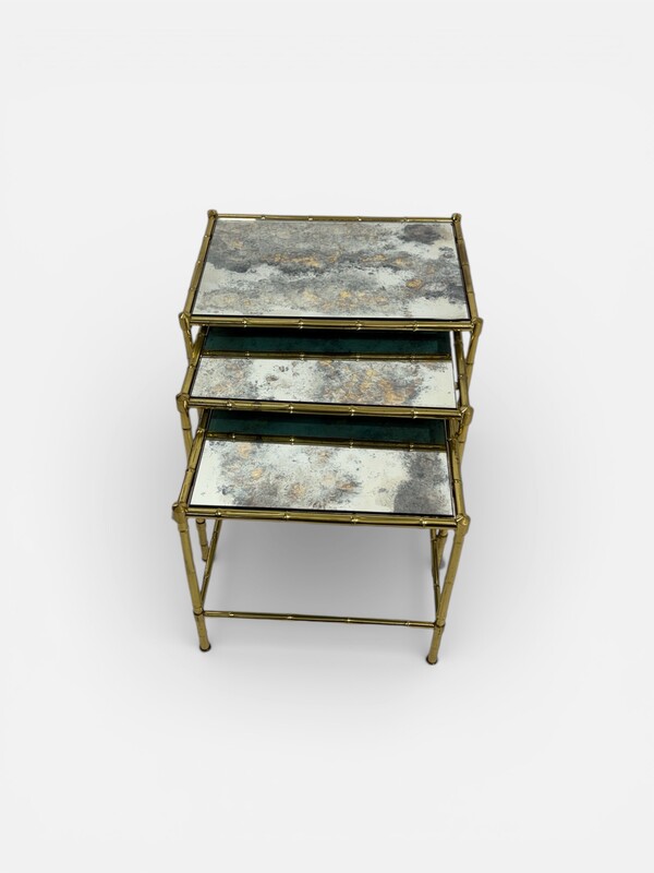 F 444 AG Gigogne brass set faux bamboo oxyde mirror 1960’s