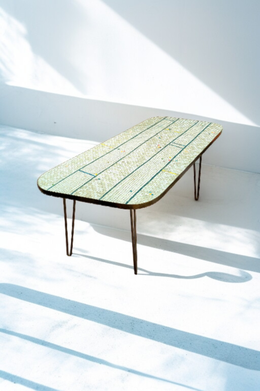 F 449 JC Mosaic freeform coffee table by Berthold Muller, 1950s 