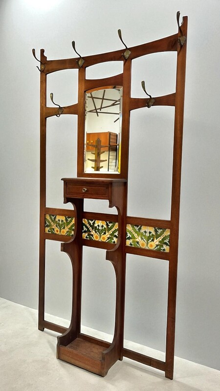 F 449 YO art nouveau coat rack with ceramic tiles 
