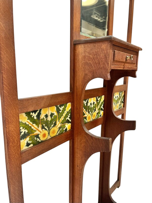 F 449 YO art nouveau coat rack with ceramic tiles 