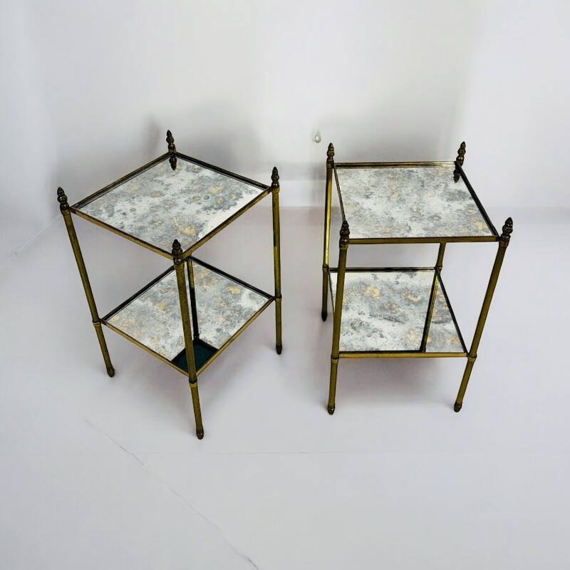 F 452 AG Pair of side table brass and oxide mirror 