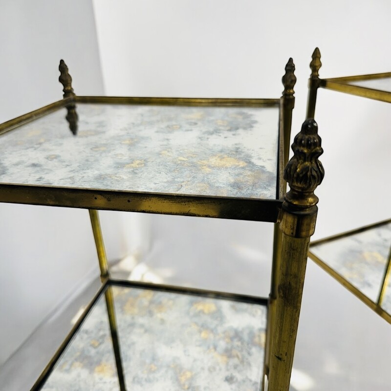 F 452 AG Pair of side table brass and oxide mirror 