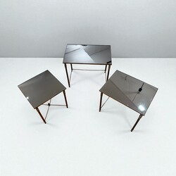 F 454 AG Set of 3 Side Table gigogne brass and  mirror 1970’s